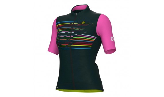 LOGO MAGLIA MANICA CORTA DONNA PR-S verde scuro rosa fluo