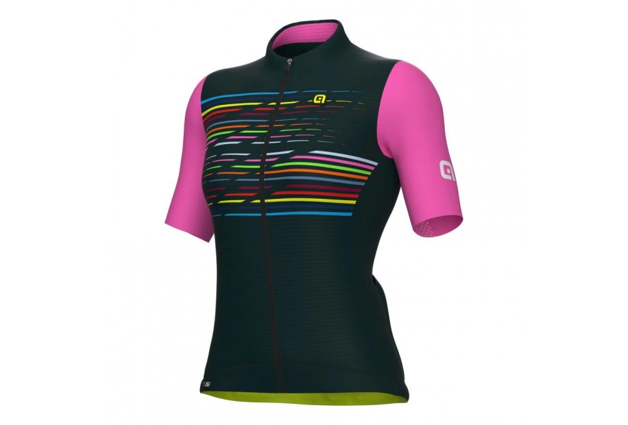 LOGO MAGLIA MANICA CORTA DONNA PR-S verde scuro rosa fluo